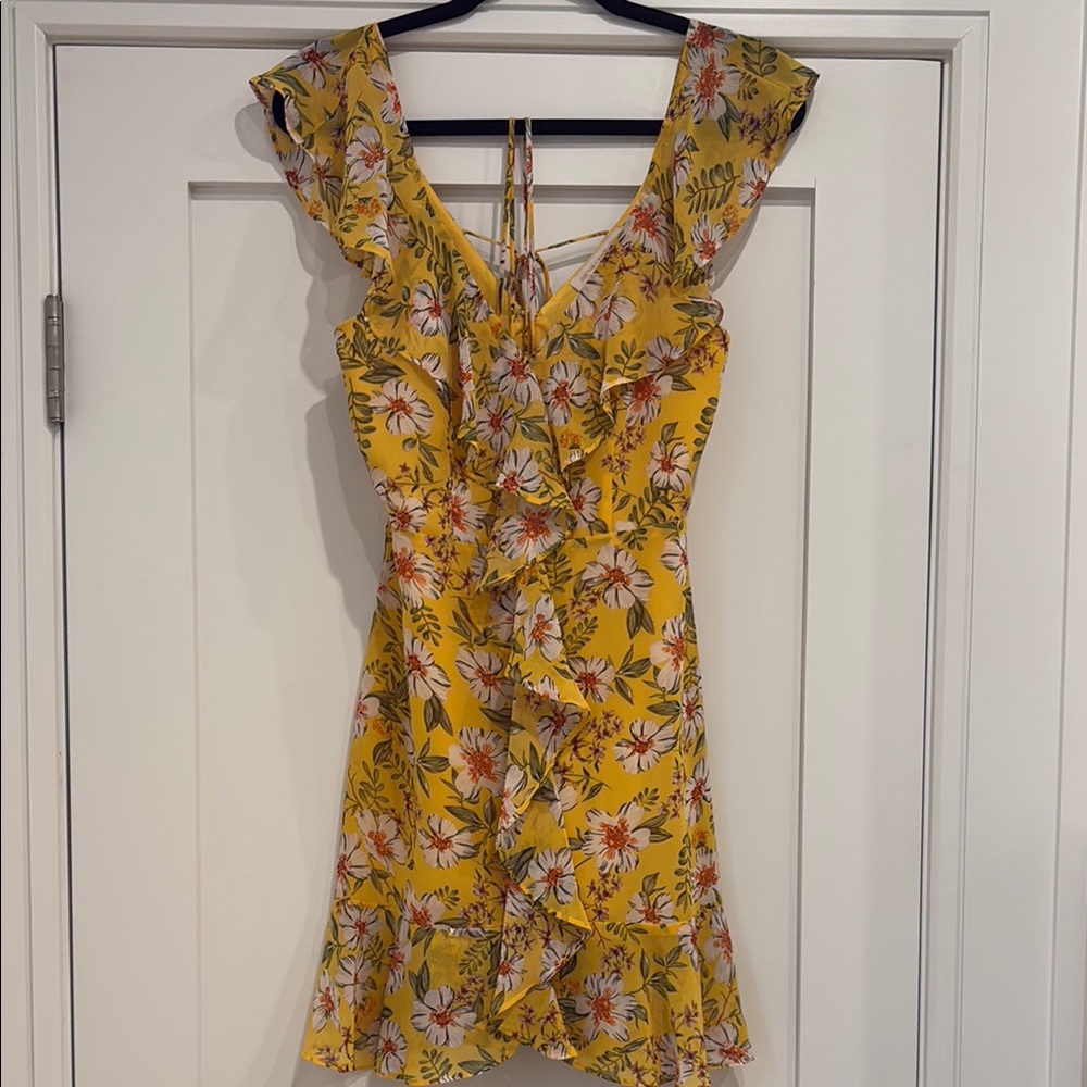 Pookie & Sebastian Floral Yellow Ruffle Dress